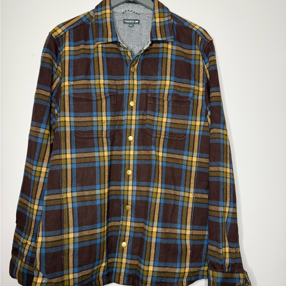 Toad&Co Men's Blue and Yellow Plaid Shirt